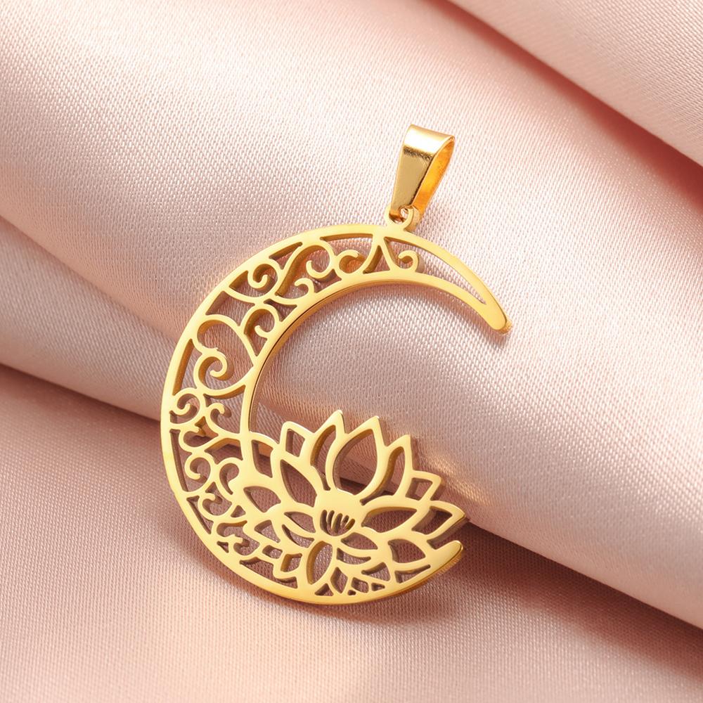 Dawapara Lotus Flower Charm for Jewelry Making Yoga Buddhist Mandala OM Lotus Pendant Accessories Stainless Steel Jewelry