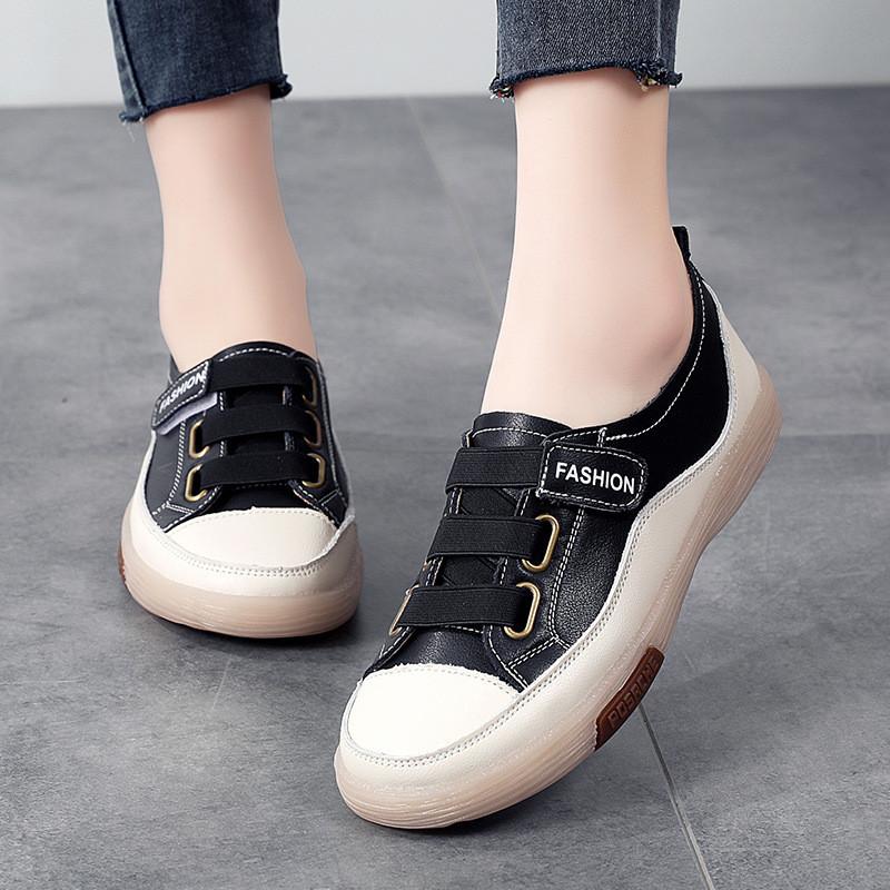 Korean Style Womens Casual Shoes With Leather Patchwork And Velcro For Summer And Spring Wear