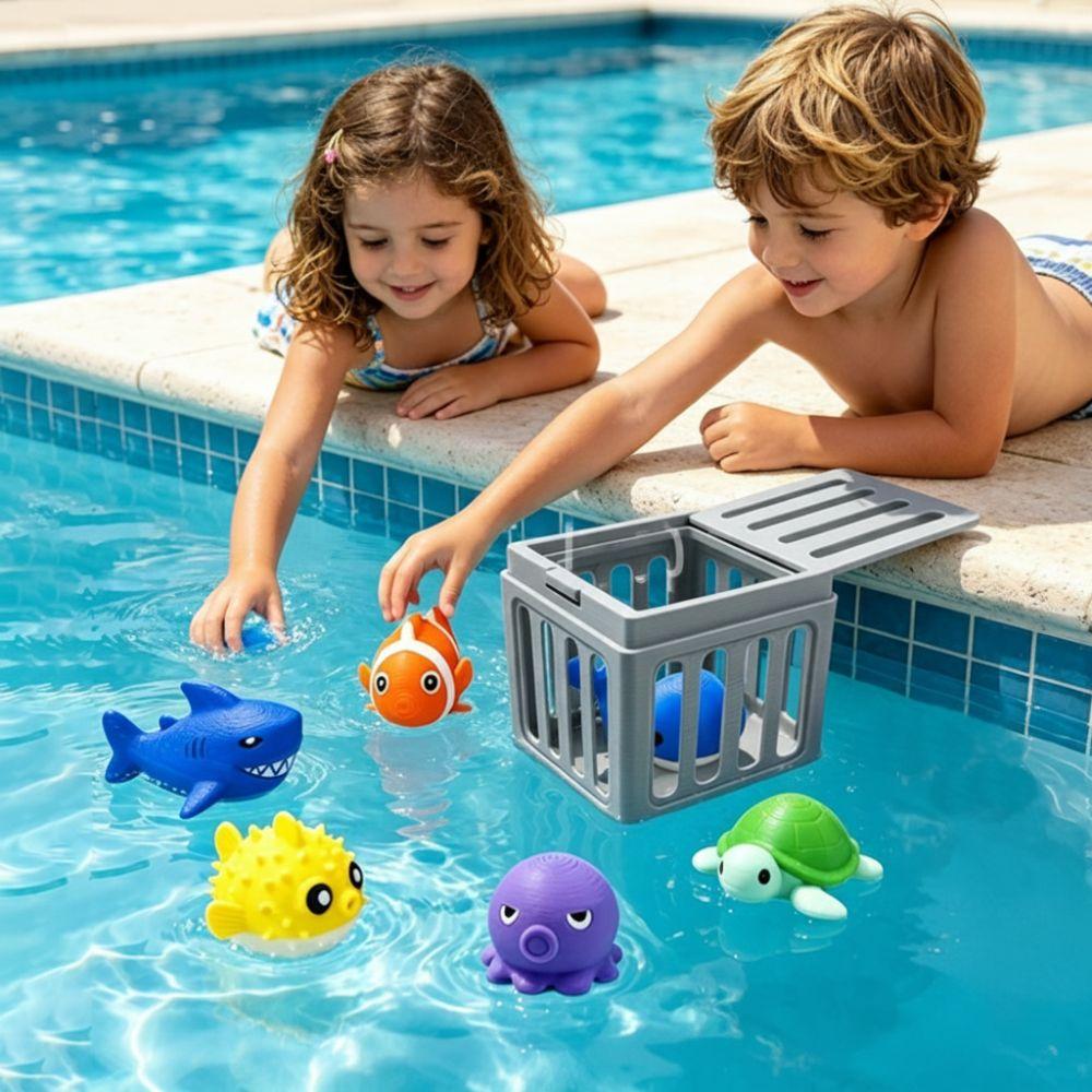 Cute Cartoon Design Underwater Dive Toys with Storage Cage Pool Diving Game Set Summer Water Play