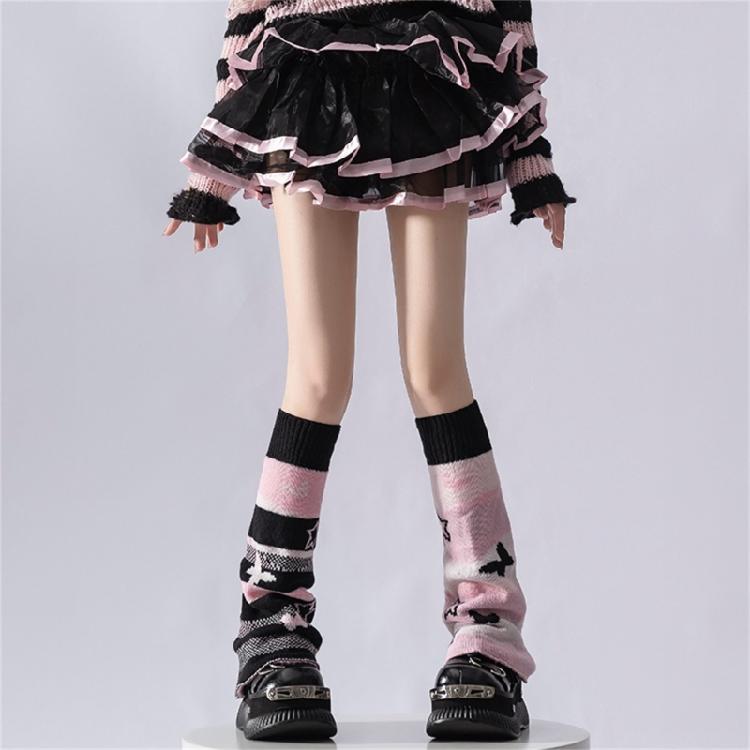 Polainas de Punto Elegantes para Niña Calcetines sin Pies Patrón Estético de Lazos de Mariposa Reversibles Holgados Cubre Pies
