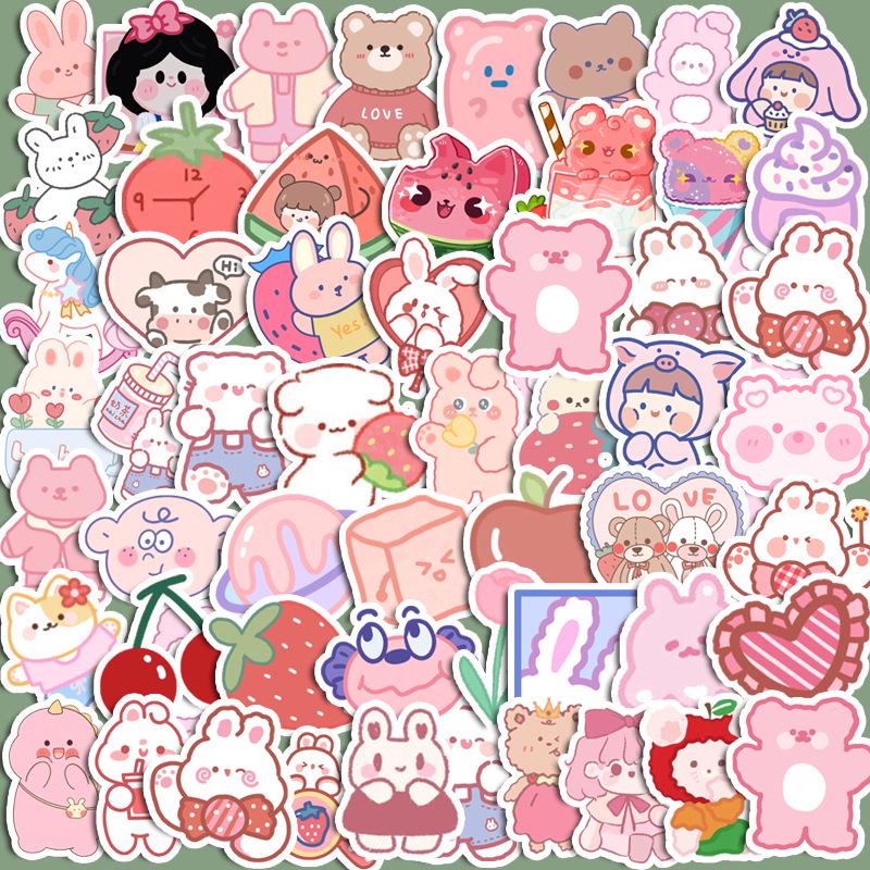 

Cute Bear & Rabbit Emoji Stickers: Pink Series - Waterproof & Traceless for Planners, Water Bottles, and Phone Cases.