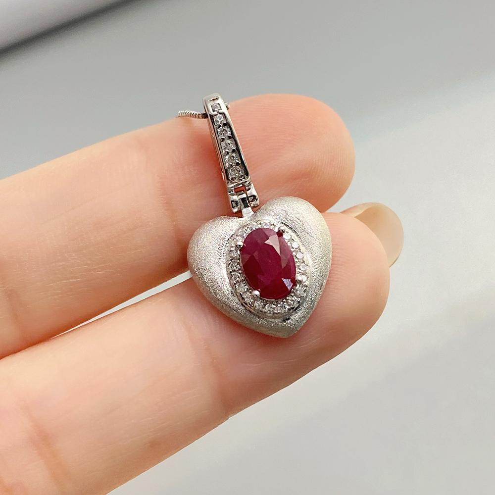 Natural Red Ruby Pendant Necklace S925 Sterling Silver Fine Jewelry for Women Fashion Gemstone Charm Anniversary Gift