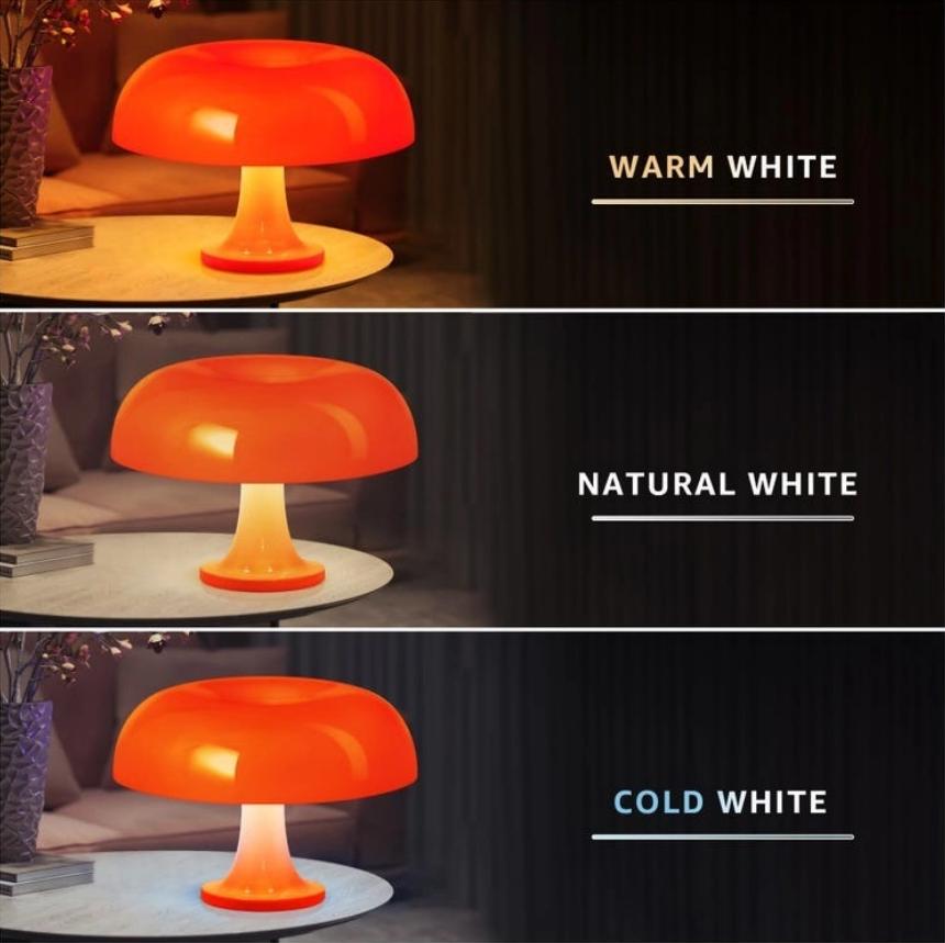 LED Mushroom Table Lamp, USB Modern Retro Bedside Lamp, 3 Color Temperatures, Dimmable Night Light, Orange, 33 X 22 Cm