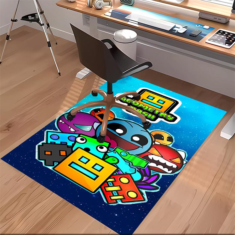 1pc Geometry Dash5 Print Area Rug - Soft, Washable Non-Slip Indoor Mat for Office Chairs, Living Room, Home Office Decorative Rug