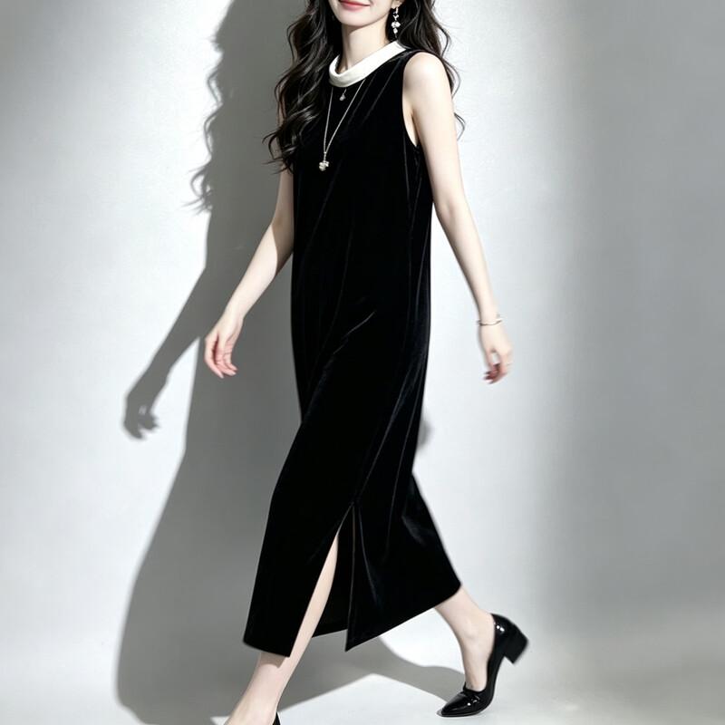 Elegant Mulberry Silk Velvet Sleeveless A-line Dress