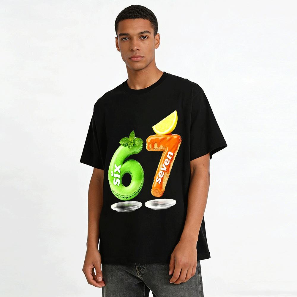 Food Themed Number 67 Print Casual Tee Pure Cotton T-shirt