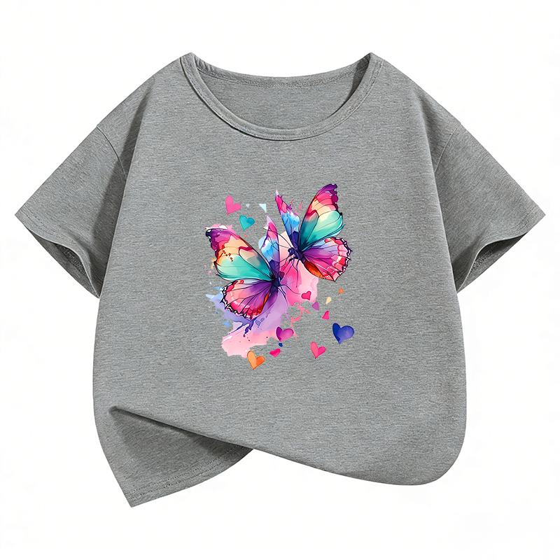 TShirt Printed Graphic Butterfly T Shirt Girls Summer Short Sleeve Tops TShirts Cute Girls Clothes Childrens Kids Tee