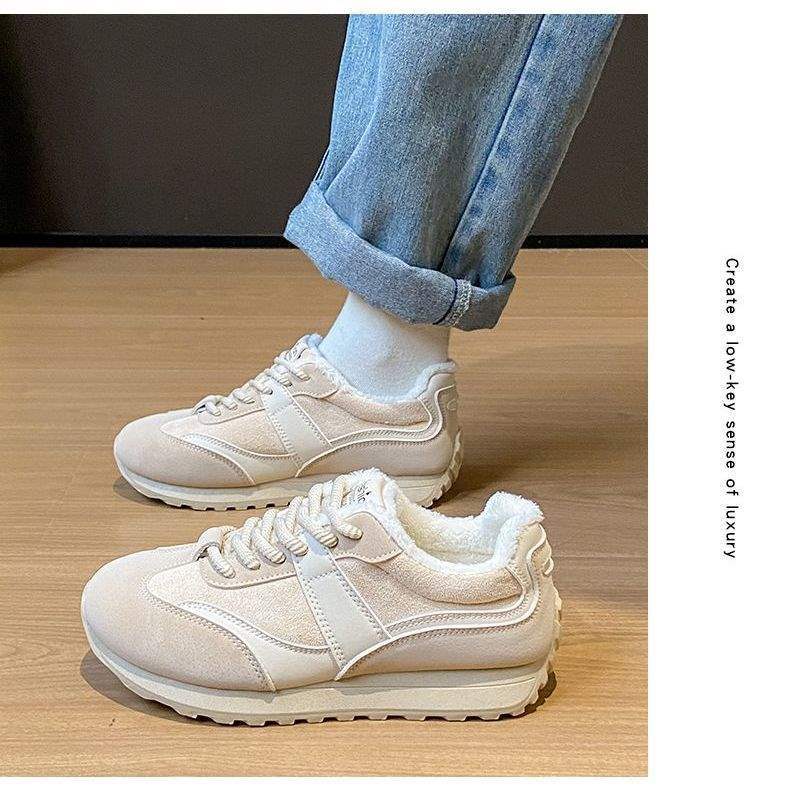 

Women s shoes retro color matching German training shoes women s winter 2025 new velvet warm Forrest Gump shoes versatile casual sports cotton shoes 40 бежевый