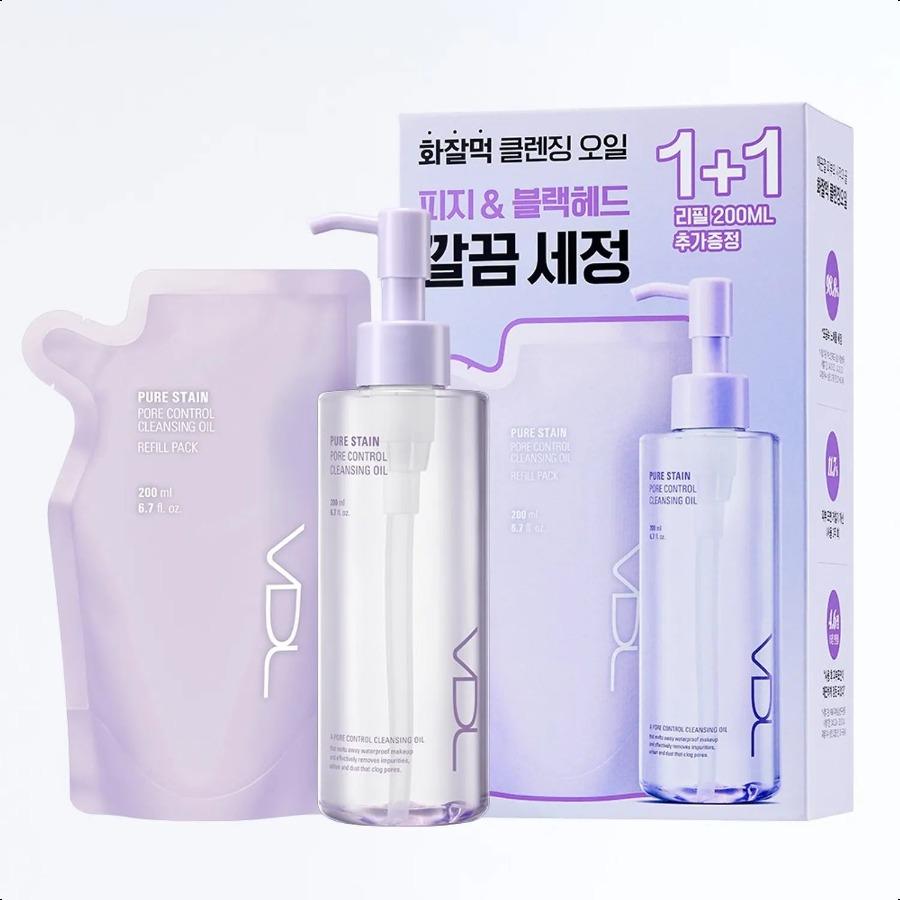 VDL Pure Stain Pore Control Cleansing Oil 200ml Set (+Refill 200ml) +Refill 200ml)