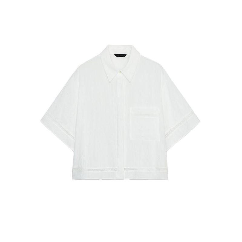 Minimalist Short Sleeve Lapel Short Shirt 8017741 High Waist Distressed Style Wide Leg Casual Trousers 8330741