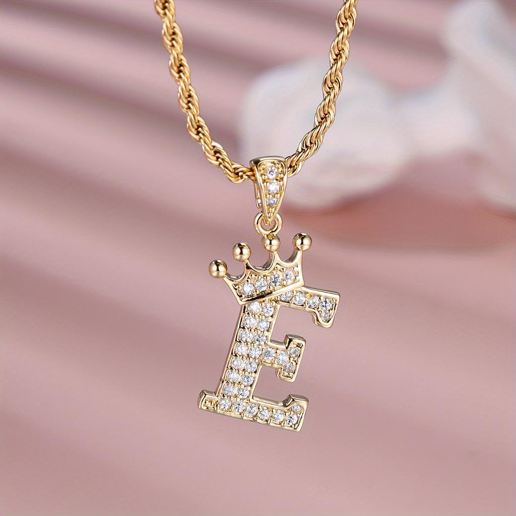 1 Pc Golden Color 26 English Letter Princess Crown Necklace Pendant Wedding Band Jewelry Valentine's Day Gift