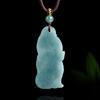 A-Note Natürlicher Blauer Jade Neunschwänziger Fuchs Anhänger mit Jadeblume, Damenstil