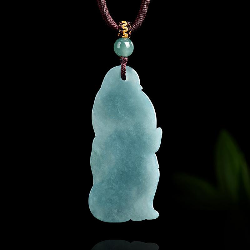 A-Note Natürlicher Blauer Jade Neunschwänziger Fuchs Anhänger mit Jadeblume, Damenstil