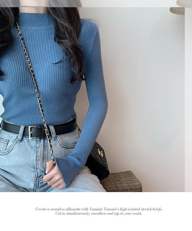 Women's 2026 Autumn Slim Fit Black Knit Long-Sleeve Half-High Neck Sweater