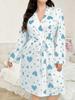 Euro-American Plus Size Summer Ribbed Knit Heart Tie-up Outdoor Pajamas Women's Comfortable Morning Robe