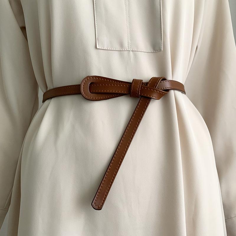 

Korean Fashionable Style Womens Skinny Waist Belt Crafted From Premium Leather коричневий