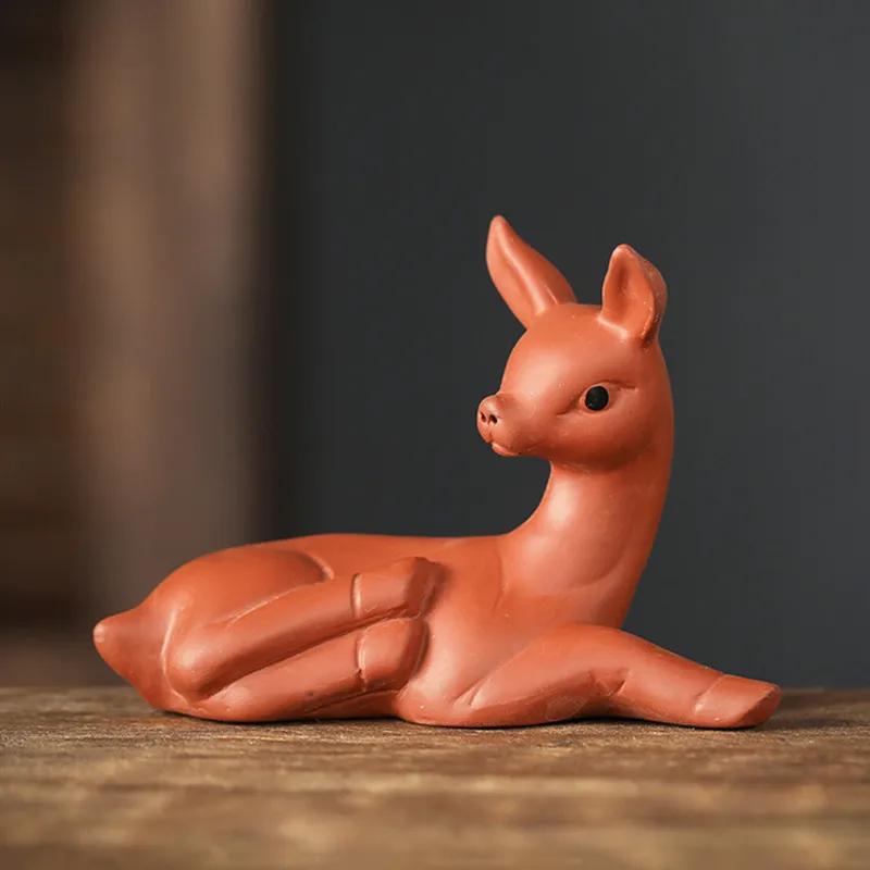 

Purple Clay Fawn Model Statue Decoration Boutique Tea Pet Ornaments Study Desktop Decor Crafts Chinese Tea Set Accessories 9x3.5x6cm