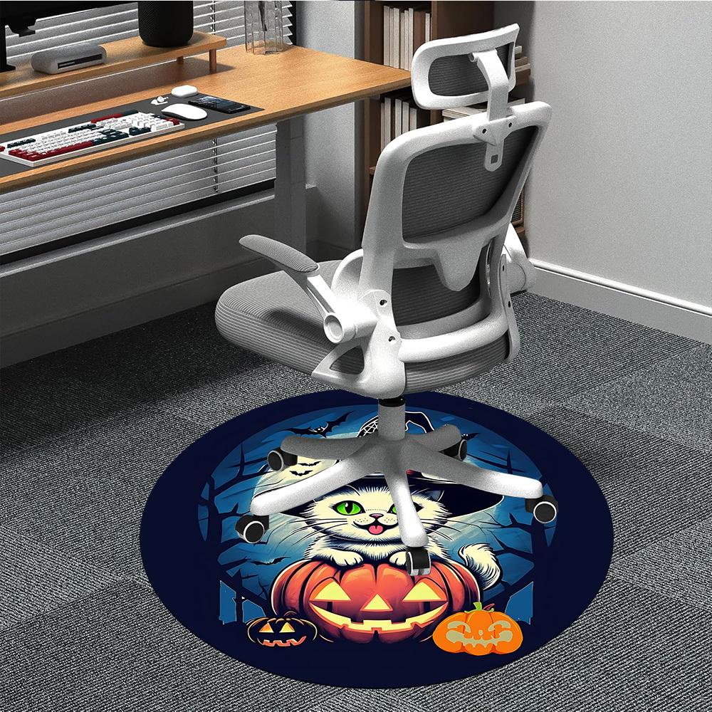 1pc Halloween Cat Office Round Area Rug, Indoor Mat Suitable For Office, Under Office Chairs Bedroom Living Room Home Decor, Room Deco