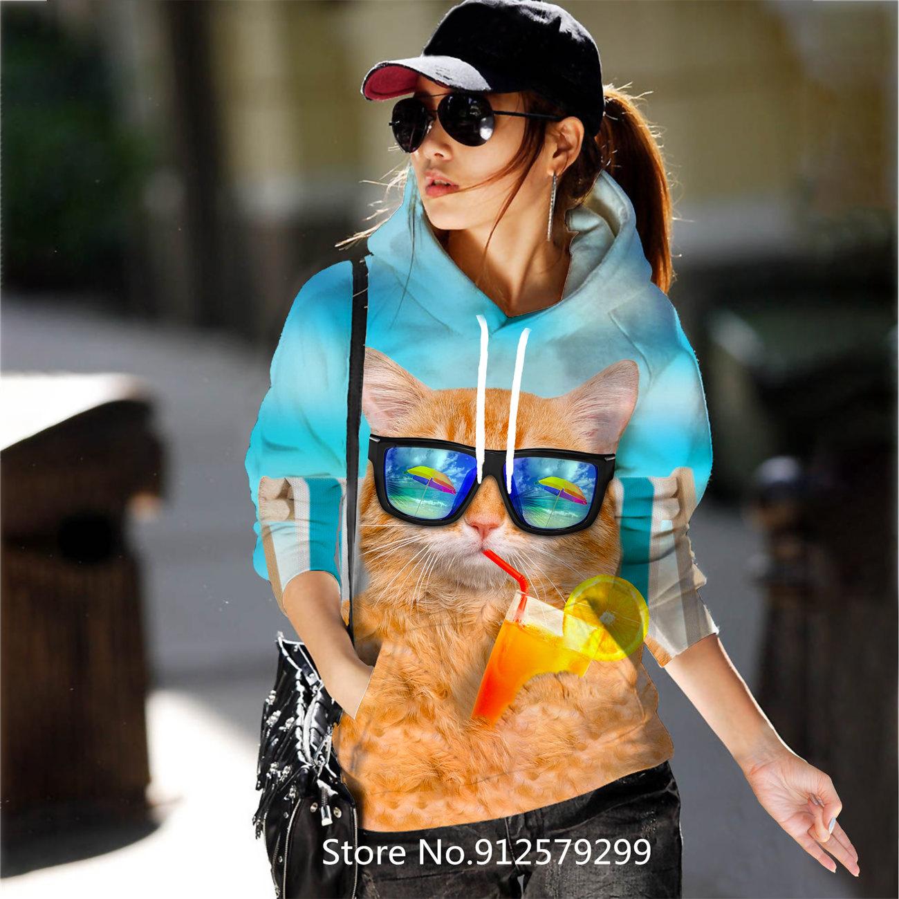 

Женские толстовки с капюшоном Повседневная толстовка с принтом милого кота Harajuku Женские толстовки с капюшоном Женская одежда с длинным рукавом 2XL