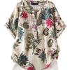 Blusas femininas de verão de manga curta, camisa de algodão, moda feminina, blusas estampadas florais, kaftan, chemise, casual, gola redonda, túnica