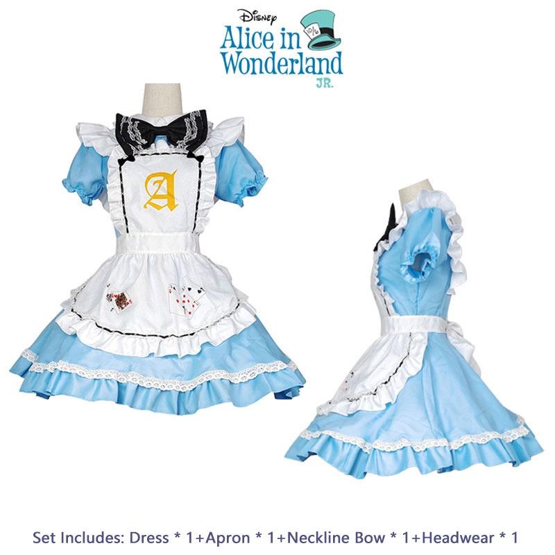 In Alice Wonderland Maid Dress Set Cosplay Costume Playing Card Pattern Fan Girl