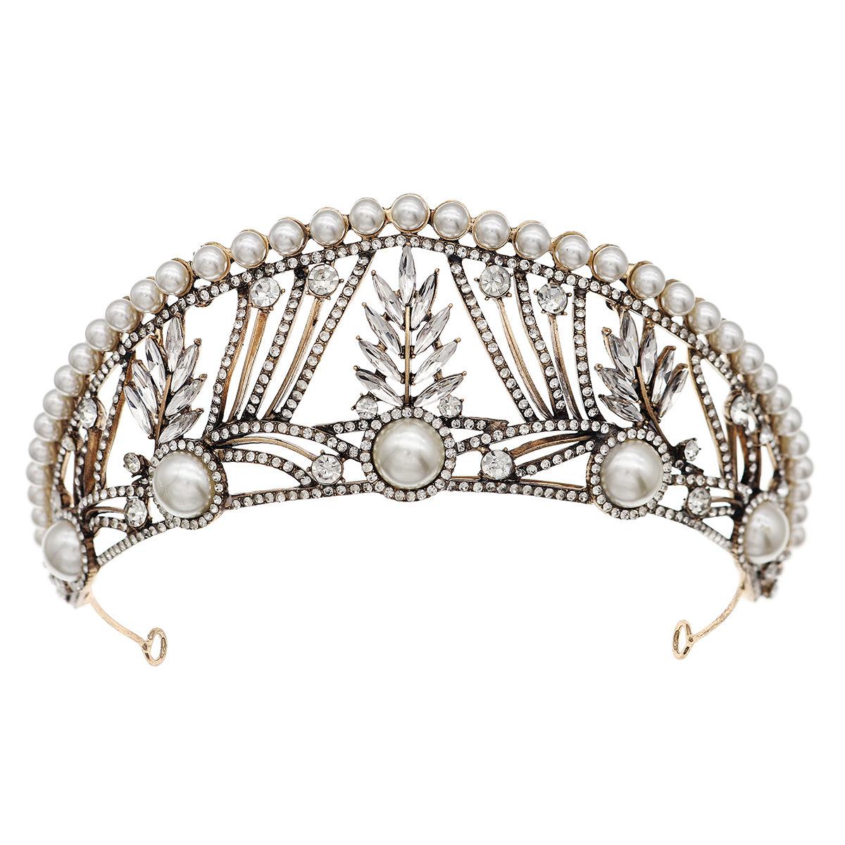 DIEZI Vintage Baroque Pearl Tiara Crown For Women Headwear Wedding Dress Elegant Queen Bridal Bride Crystal Crown Headband