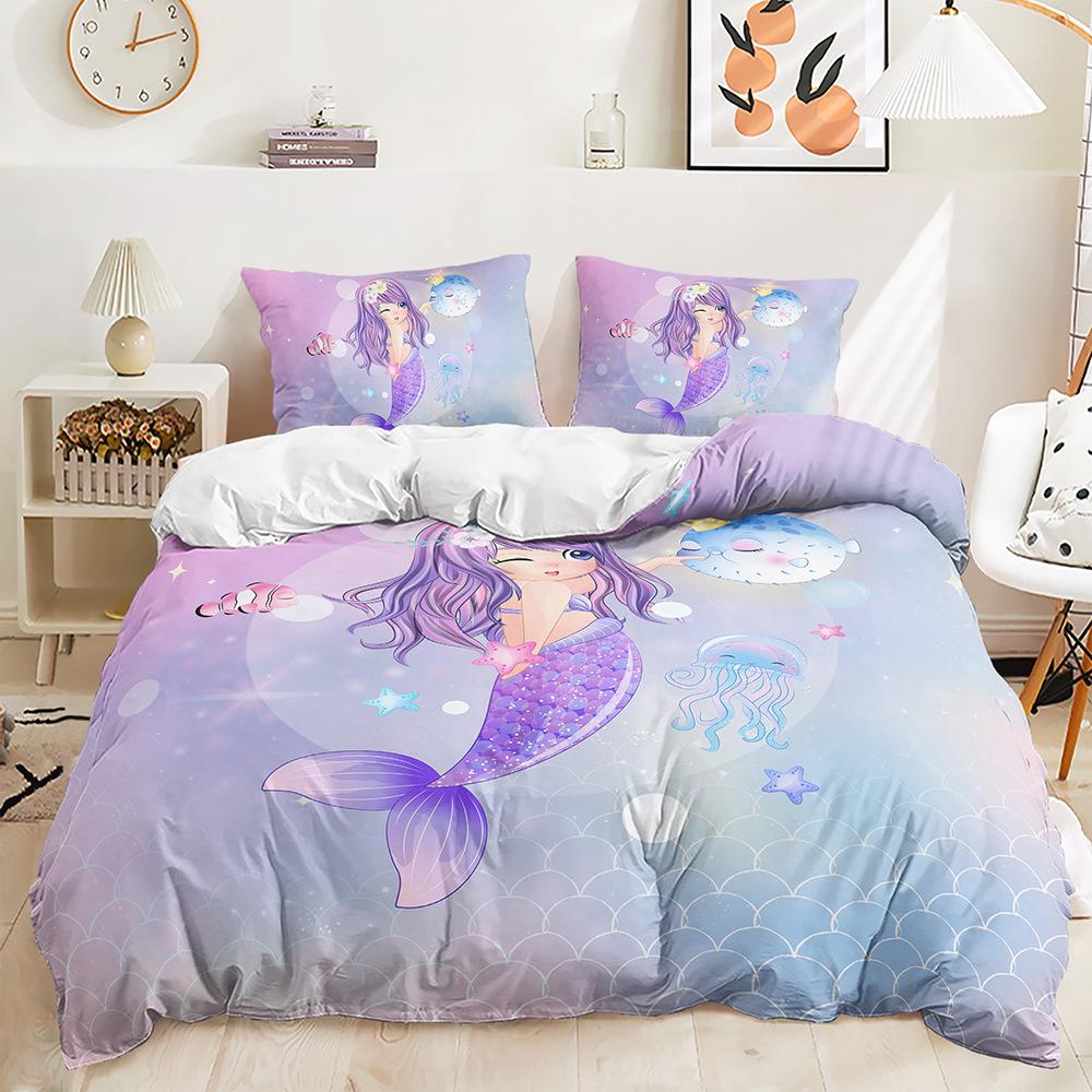 Three-Piece Set Cartoon Mermaid Quilt Cover Bedding Digital Printing Two-Piece Set