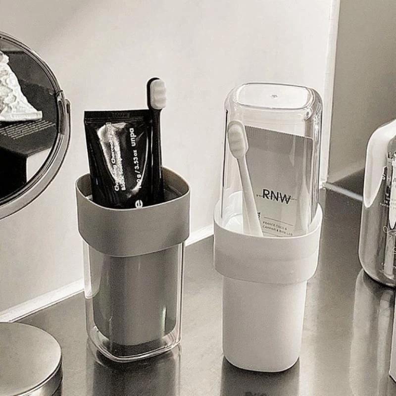 Tragbare Zahnbürstenbecher mit Deckel Plastik Trinkbecher zum Putzen Outdoor-Reise Anti-Fall Zahnbürstenhalter Mundspülbecher