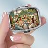 Portable Pill Box with 2 Compartments, Mini Metal Medicine Organizer Case, Cute Printed Pill Container for Vitamins, Pills, Jewelry, Travel, Daily Use