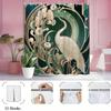 Elegant Shower Curtain With White Crane And Green Leaves Art Nouveau With 12 Hooks, Decorative Shower Curtain For The Bathroom