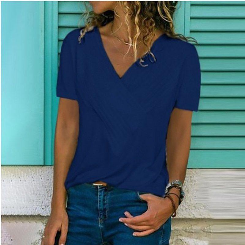 Women's V-neck Tunic Short Sleeve Loose Top T-shirt Plus Stylish Blouse Option