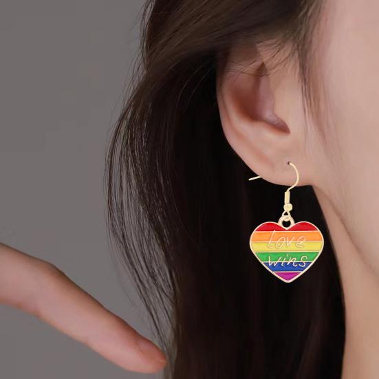 1 Pair Women Earrings Rainbow Color Colorful Heart Shape Stainless Anti-allergy Lightweight Lady Ear Jewelry Women Hook Earrings Dangle  Earrings