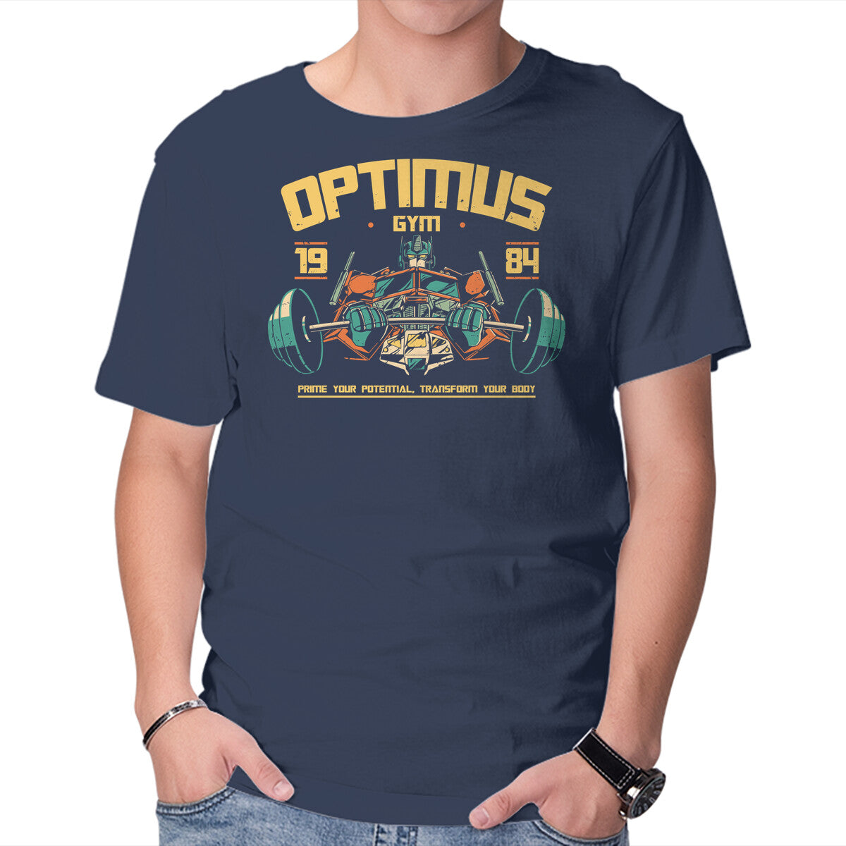 Unisex Crew Neck T-Shirt Optimus Gym Graphic Short Sleeve Casual Tee S
