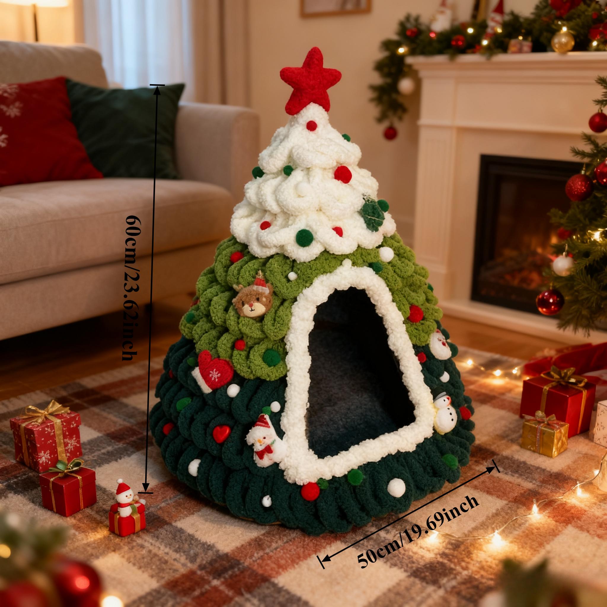 

Handmade Christmas Tree House, Winter Warmth Indoor Bed with Random Decorations - No Included -Perfect Gift for S and Small Dogs зелёный