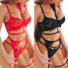 European & American Hot-Selling Lace See-Through Sexy Three-Piece Women's Lingerie Set