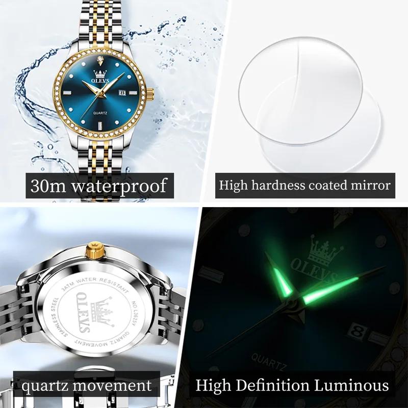 OLEVS Luxuriöse Wasserdichte Quarz-Uhr Für Damen Datum Diamant Edelstahl Damen Armbanduhr Leuchtend Original Damenuhr