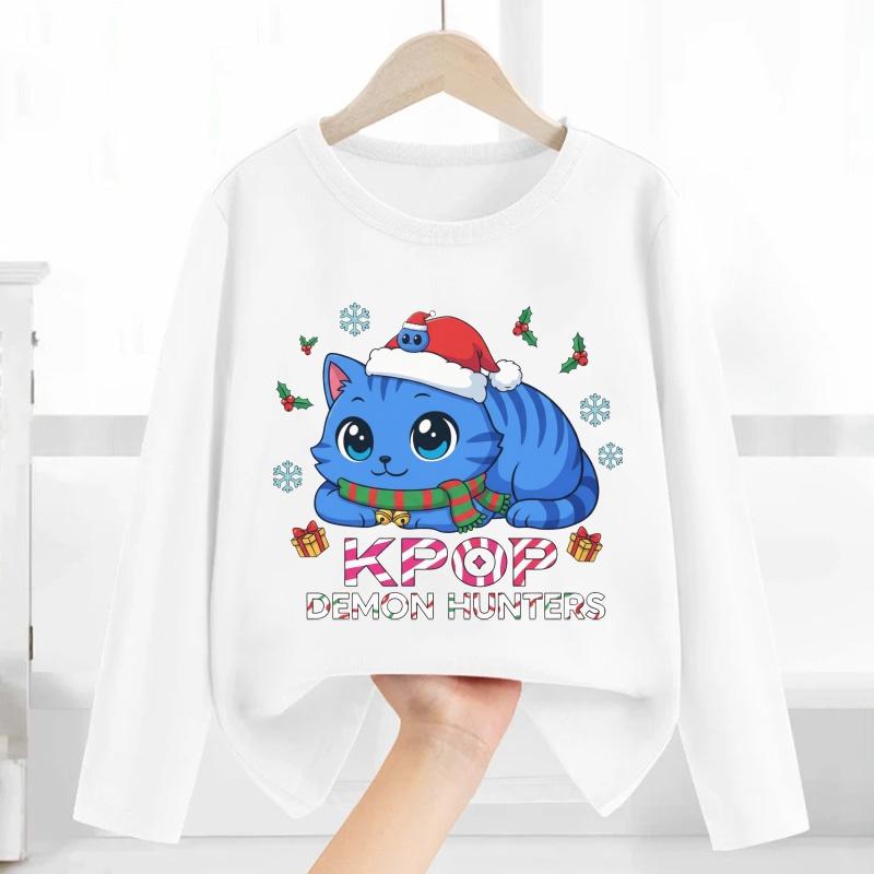 Merry Christmas Kpop Demon Hunters Print Fashion Kids T Shirt Casual Children Clothes Autumn Baby Boys Girls Long Sleeve T-shirt