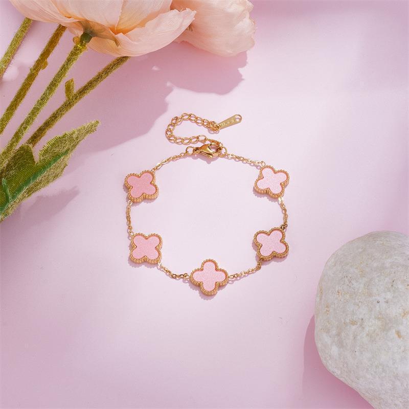 Pulseira de Trevo de Quatro Folhas da Sorte Dupla Face em Ouro 18k com Madrepérola