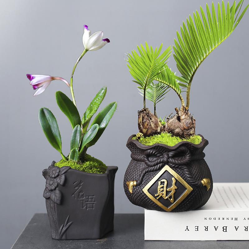 Creative And Personalized Purple Sand Flower Pot Ceramic Xiaolaozhuang Meat Meat Peach Egg Plant Bonsai Potted Plant Calamus Wenzhu Chinese Style