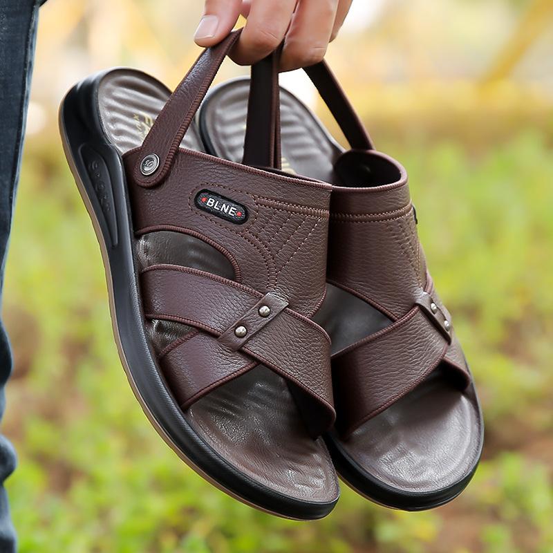 

Star-headed woodpecker men s sandals first layer cowhide summer beach shoes genuine leather non-slip and wear-resistant sandals 44