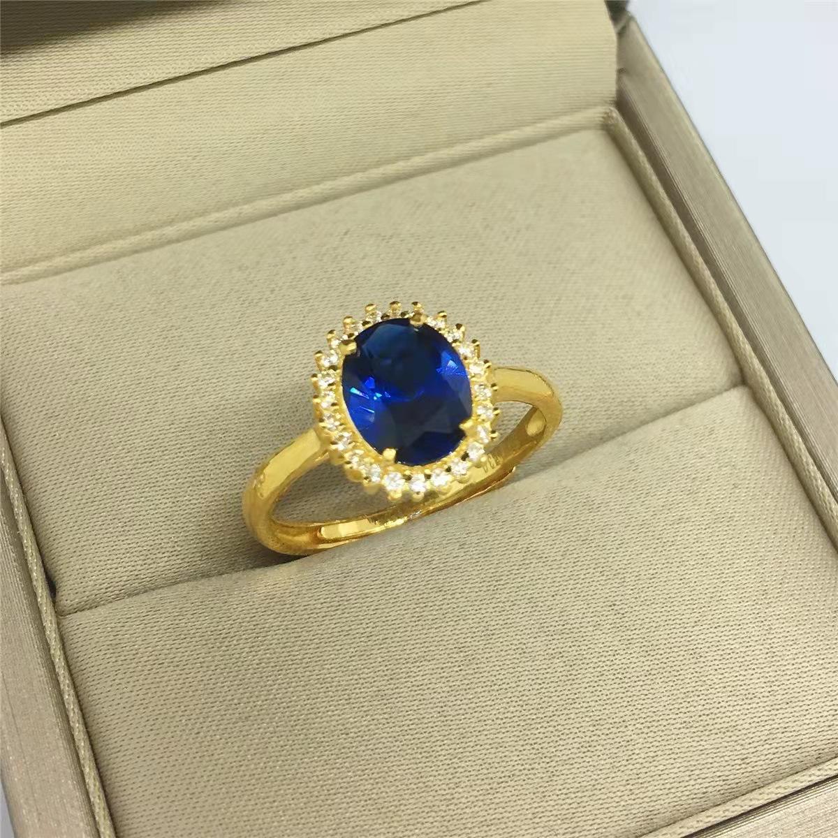 Trendy Open Design Blue Zircon Flower Lace Diamond Ring Adjustable Open Size