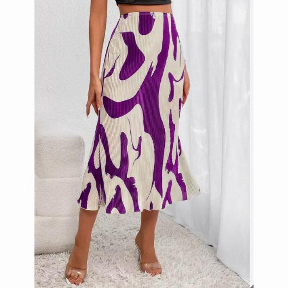 Gonna lunga plissettata con stampa grafica casual elegante da donna Moda Autunno Vita Alta Elastica Gonna Midi Geometrica Streetwear
