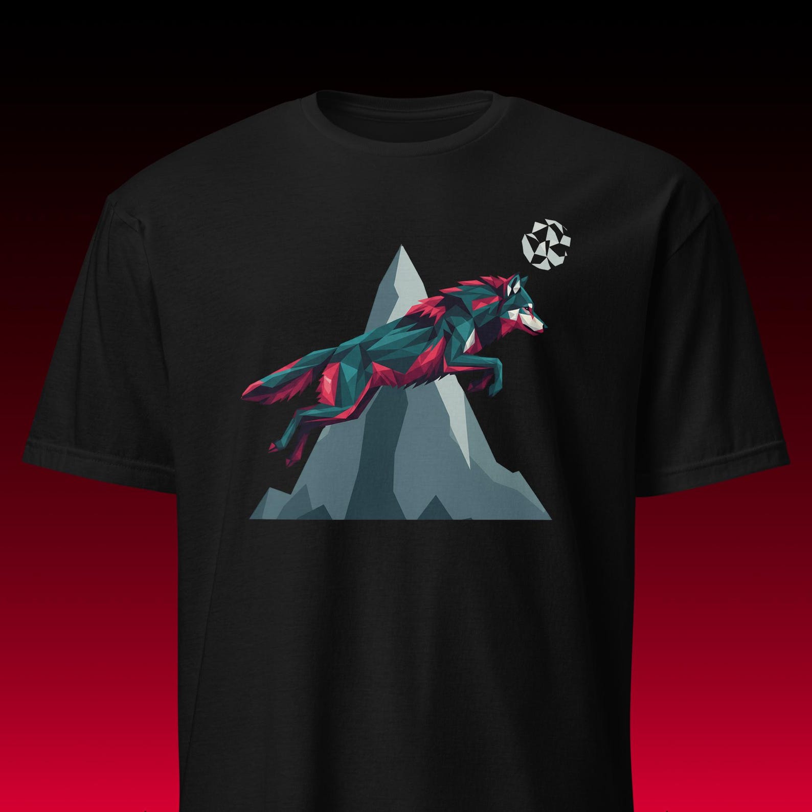 Geometric Wolf Graphic Tee | Low Poly Mountain Art | Outdoor Nature Aesthetic M