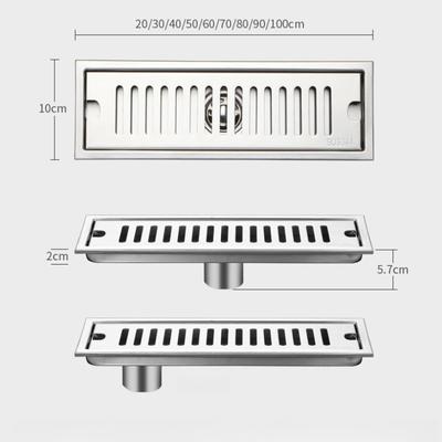 Desagüe de Piso Largo para Baño Acero Inoxidable 304 Engrosado Gran Capacidad Anti-olor Rectangular para Cabina de Ducha