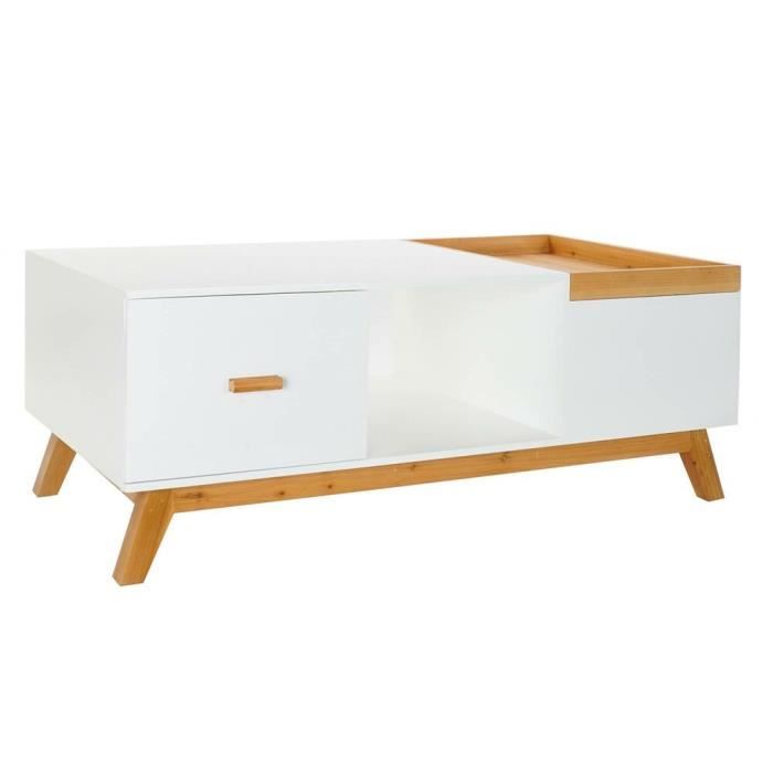 Table basse style scandi blanc - Marron bois 120 cm