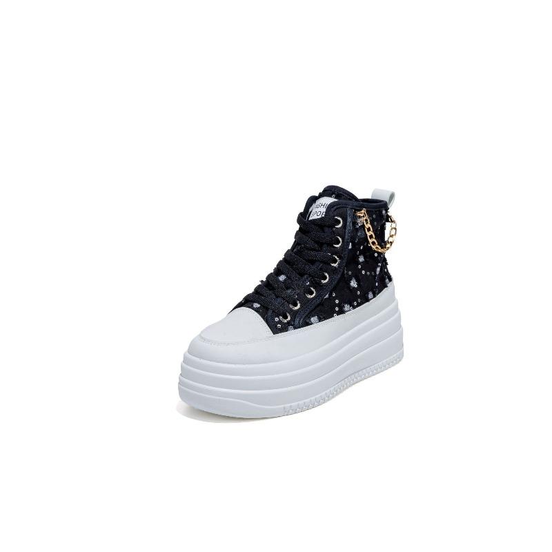 New Chain Little White Shoes Denim Fashion Trend Increases Height Casual Shoes Increase Height and Thinness