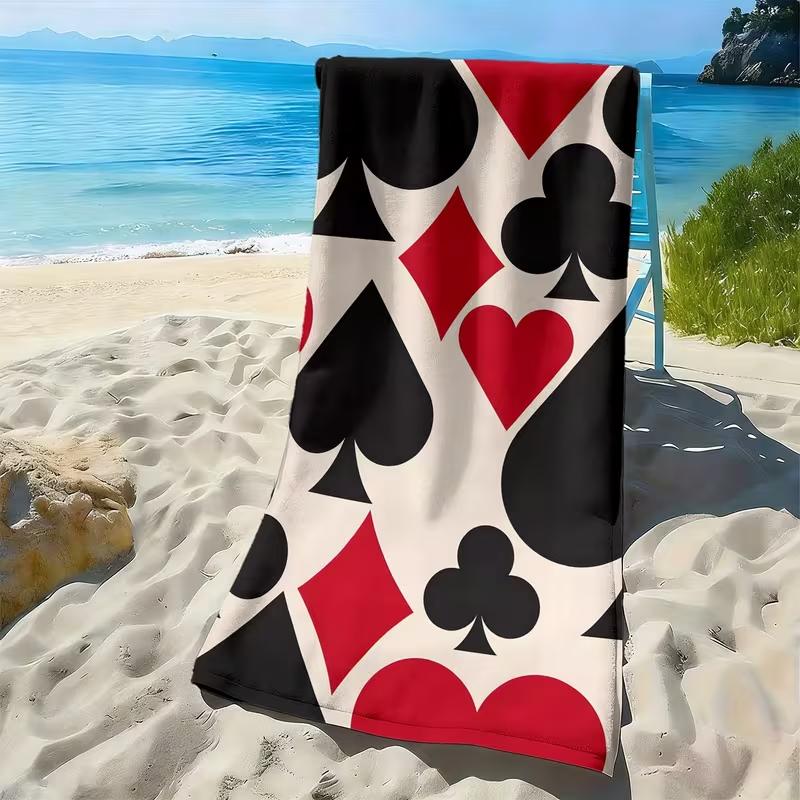 Textilien Poker Card Suit Print Beach Towel Casino Themed Beach Blanket Soft Absorbent Quick Dry Towel