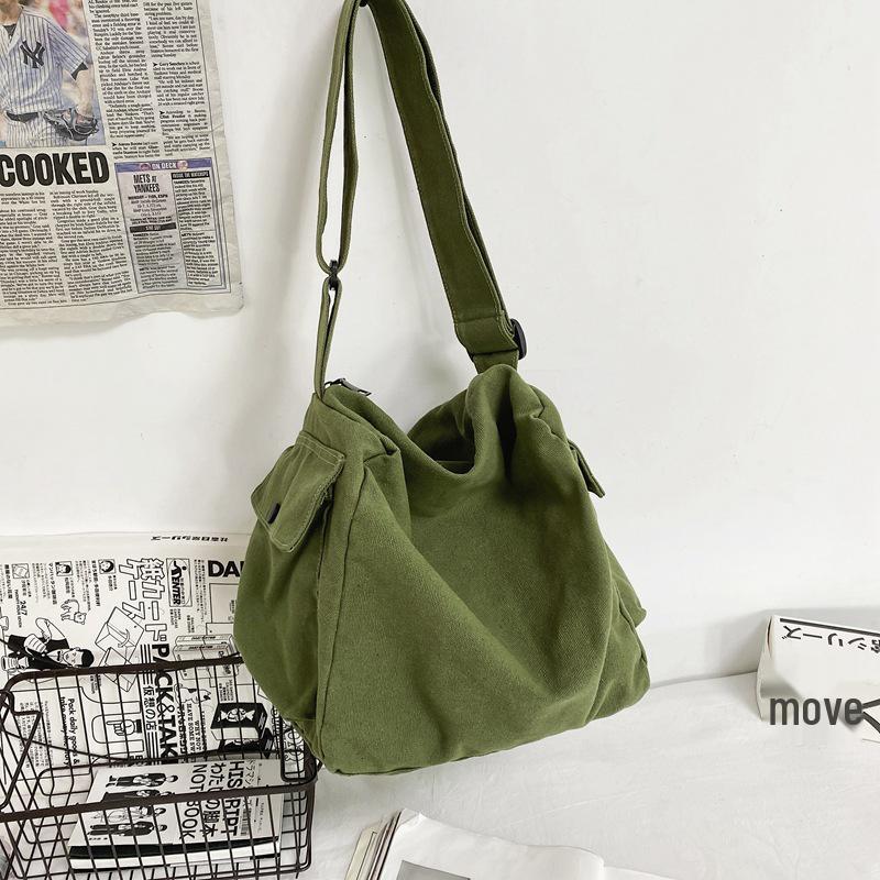 

Korean Style Canvas Crossbody Shoulder Bag for Couples - Trendy and Fashionable for Workwear and Outdoor Travel зелений