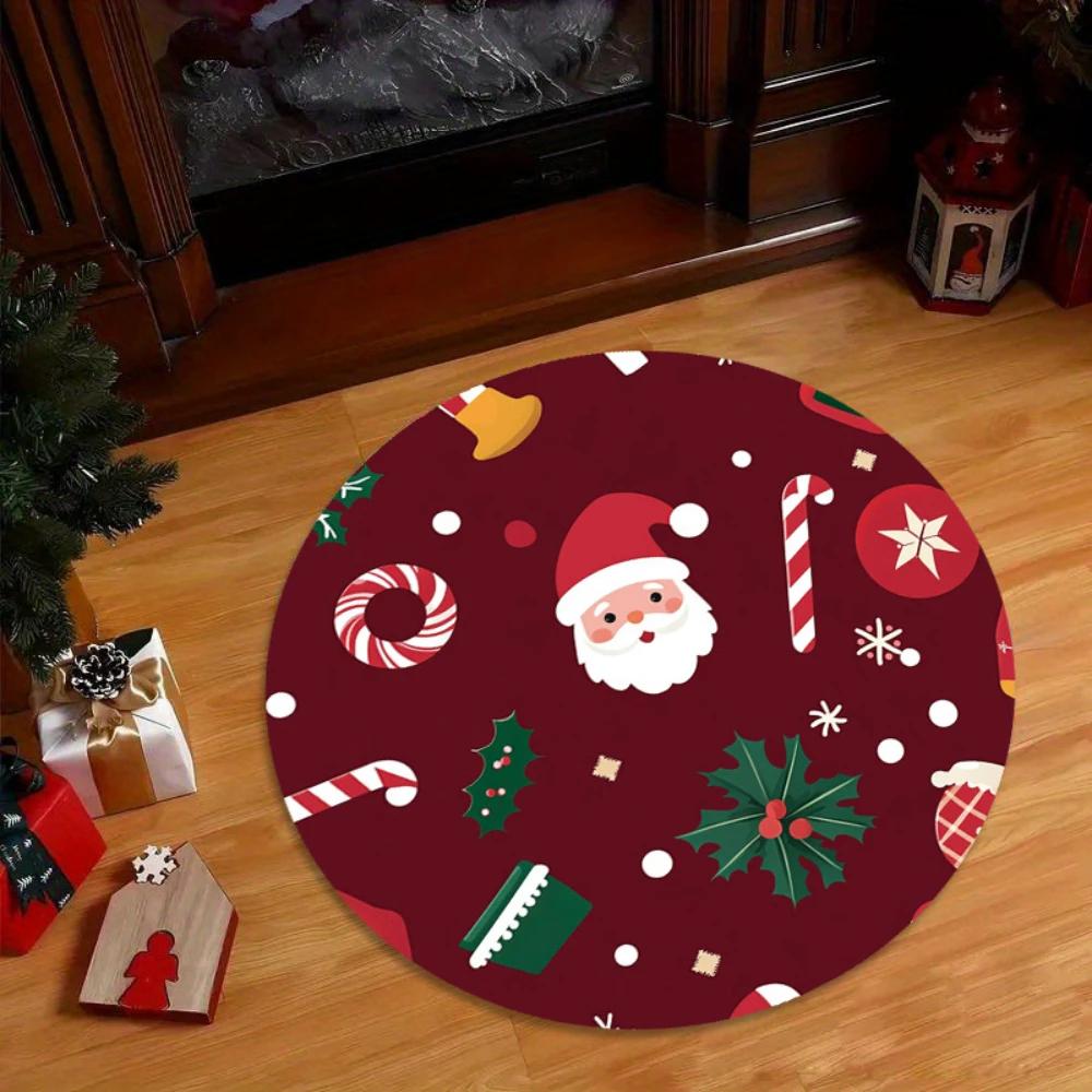 Christmas Gift Theme Round Rug Living Room Sofa Chair Rug Home Decor Bedroom Bedside Soft Rug Lounge Room Nonslip Floor Mat