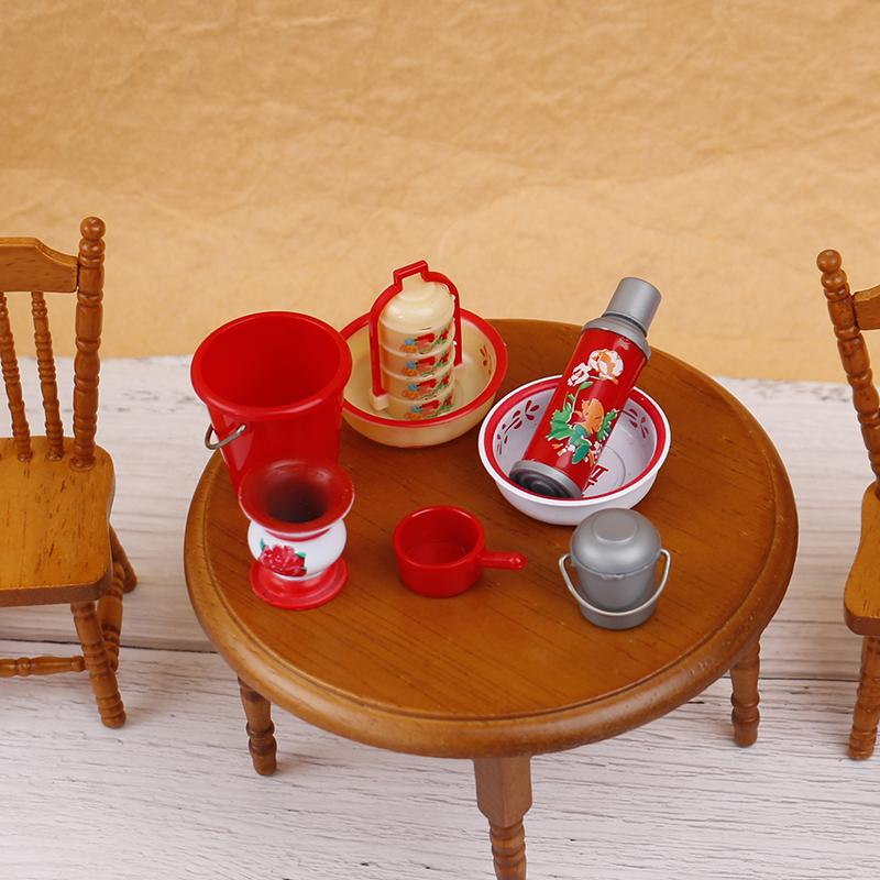 8Pcs/Set Dollhouse Miniature Chinese Wedding Gift Box Vintage Water Bottle Model